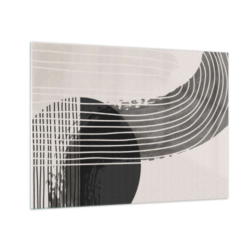 Cuadro sobre vidrio - Impresiones sobre Vidrio - Abstracción en blanco y negro con líneas y formas geométricas. - 70x50cm - Ida y vuelta - Decoración de pared moderna para salón y dormitorio ARTTOR