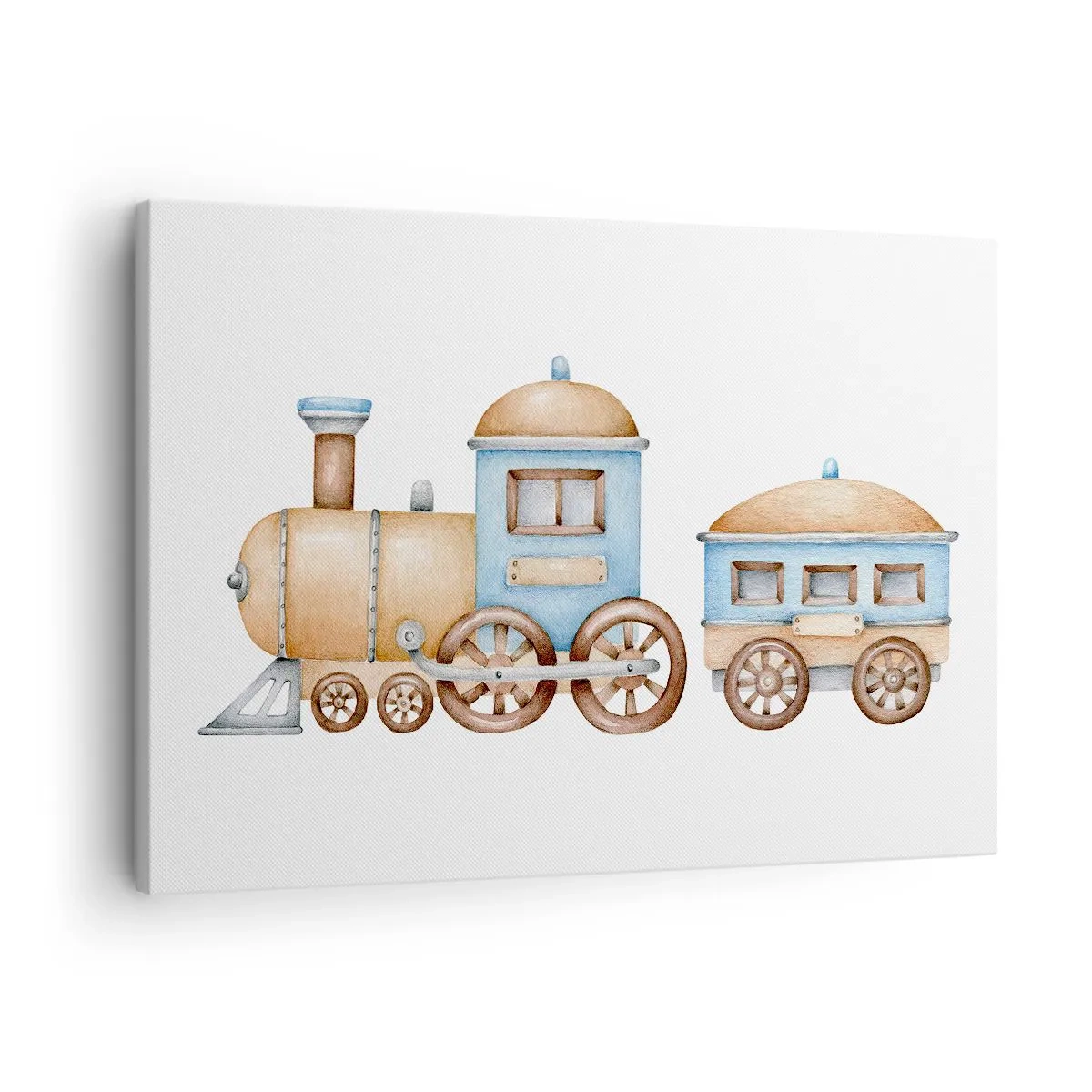 Cuadro sobre lienzo - Impresión de Imagen - Dibujo de un tren en tonos pastel sobre fondo blanco. - 70x50cm - De pie en la estación... - Decoración de pared moderna para salón y dormitorio ARTTOR