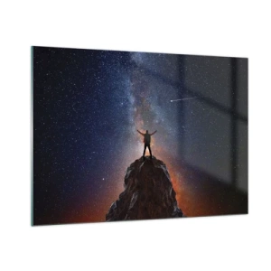 Cuadro sobre vidrio - Impresiones sobre Vidrio - Silueta de un hombre en la cima de una roca bajo un cielo estrellado - 100x70cm - ¡El poder está conmigo! - Decoración de pared moderna para salón y dormitorio ARTTOR