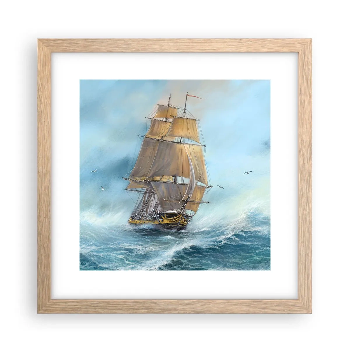 Póster en marco roble claro - Surcando las olas - 30x30 cm