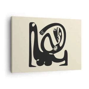 Cuadro sobre lienzo - Impresión de Imagen - Una figura abstracta en negro sobre un fondo beige. - 70x50cm - Casi Picasso - Decoración de pared moderna para salón y dormitorio ARTTOR