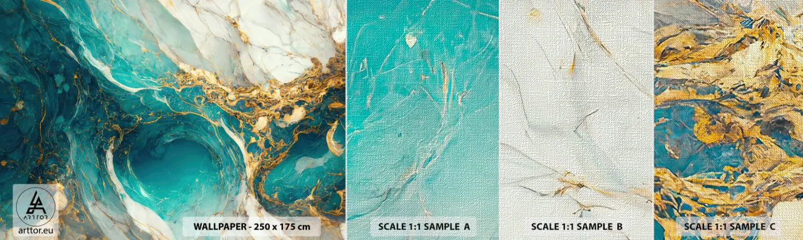 Muestra de fotomural Premium Canvas - Composición con vetas de oro - Abstracción, Mármol, Piedra - 100x30 cm