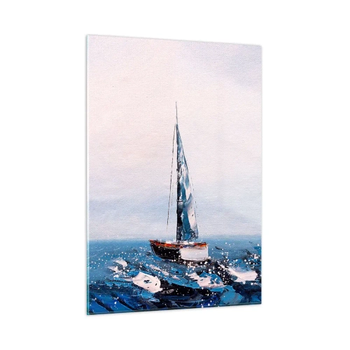 Cuadro sobre vidrio - Impresiones sobre Vidrio - Dos yates en un mar tempestuoso en un estilo pictórico impresionista. - 50x70cm - Hermandad del viento - Decoración de pared moderna para salón y dormitorio ARTTOR