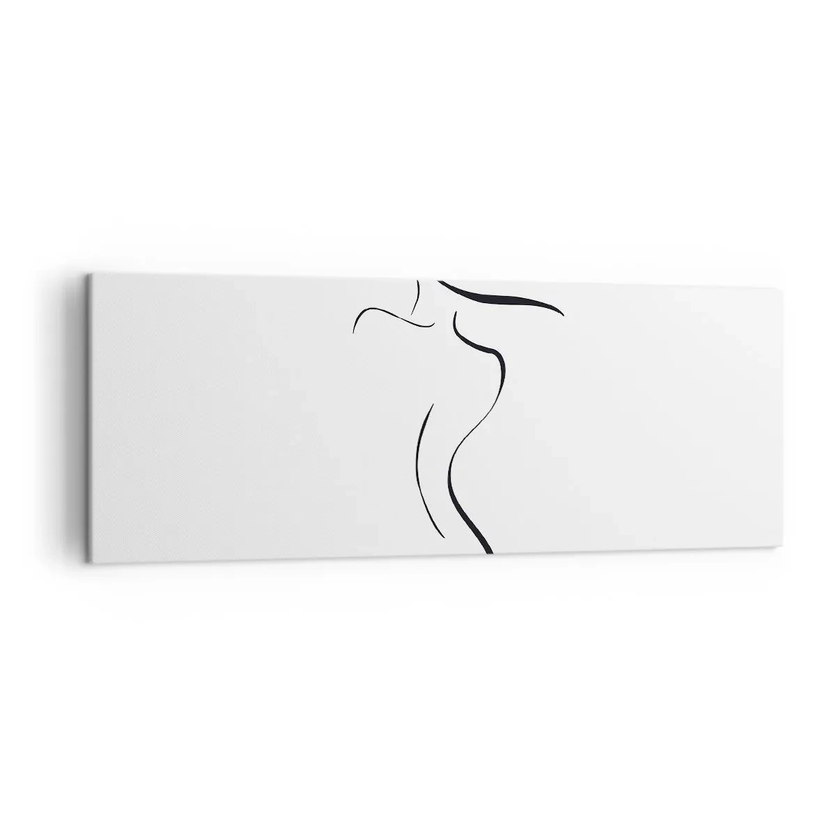 Cuadro sobre lienzo - Impresión de Imagen - Contorno minimalista de una silueta femenina sobre un fondo blanco. - 140x50cm - Escurridiza como una ola - Decoración de pared moderna para salón y dormitorio ARTTOR