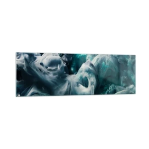 Cuadro sobre vidrio - Impresiones sobre Vidrio - Ondas abstractas dinámicas en tonos azules y blancos. - 160x50cm - Un movimiento de color - Decoración de pared moderna para salón y dormitorio ARTTOR