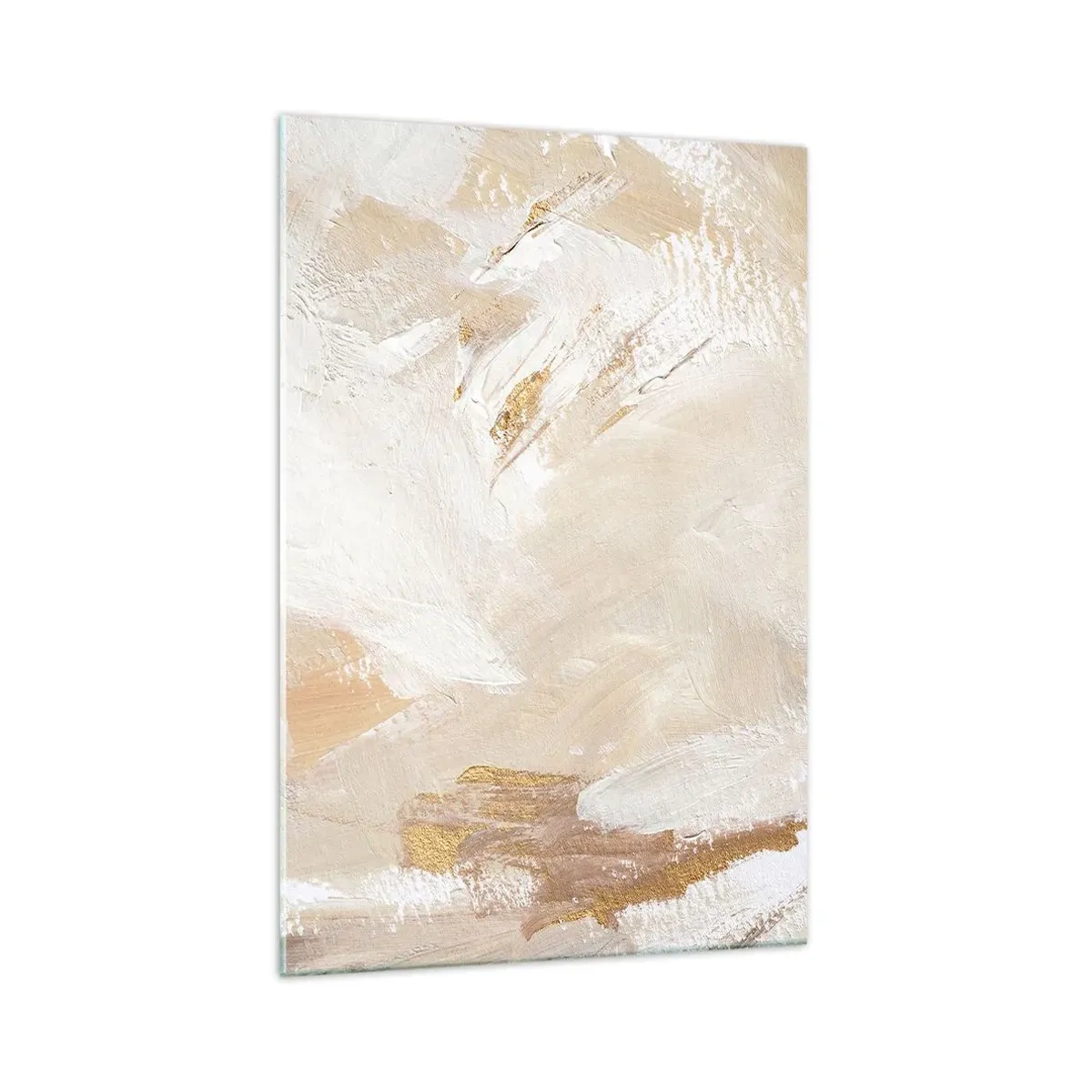 Cuadro sobre vidrio - Impresiones sobre Vidrio - Delicados tonos abstractos en tonos beige y dorado. - 70x100cm - Composición en pastel - Decoración de pared moderna para salón y dormitorio ARTTOR