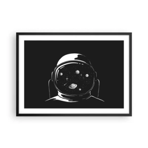 Póster en marco negro - Un casco de astronauta minimalista con vistas al espacio. - 70x50cm - Bonita vista - Decoración de pared moderna para salón y dormitorio ARTTOR