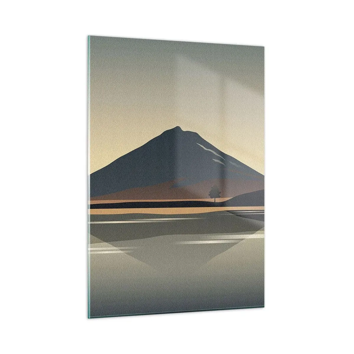 Cuadro sobre vidrio - Impresiones sobre Vidrio - Montañas y lago en tonos cálidos con efecto reflectante. - 50x70cm - Reflejo de espejo - Decoración de pared moderna para salón y dormitorio ARTTOR