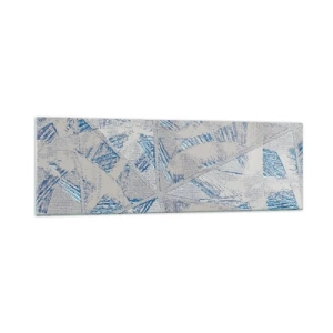 Cuadro sobre vidrio - Impresiones sobre Vidrio - Patrones geométricos en tonos azules y grises. - 160x50cm - En un laberinto gris azulado - Decoración de pared moderna para salón y dormitorio ARTTOR