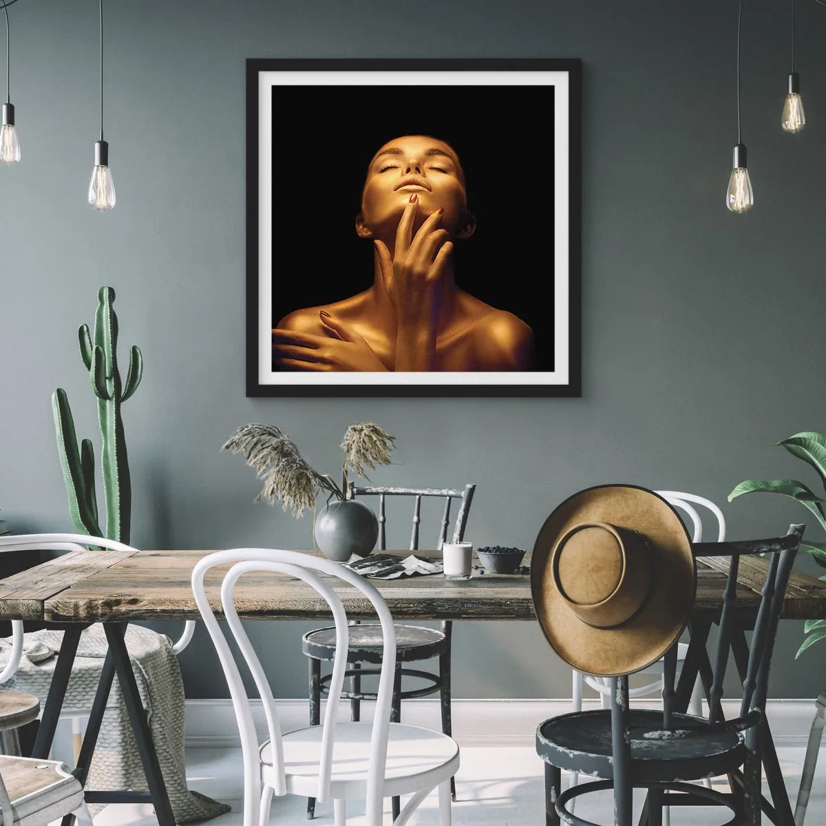 Póster en marco negro - Como seda dorada - 60x60 cm