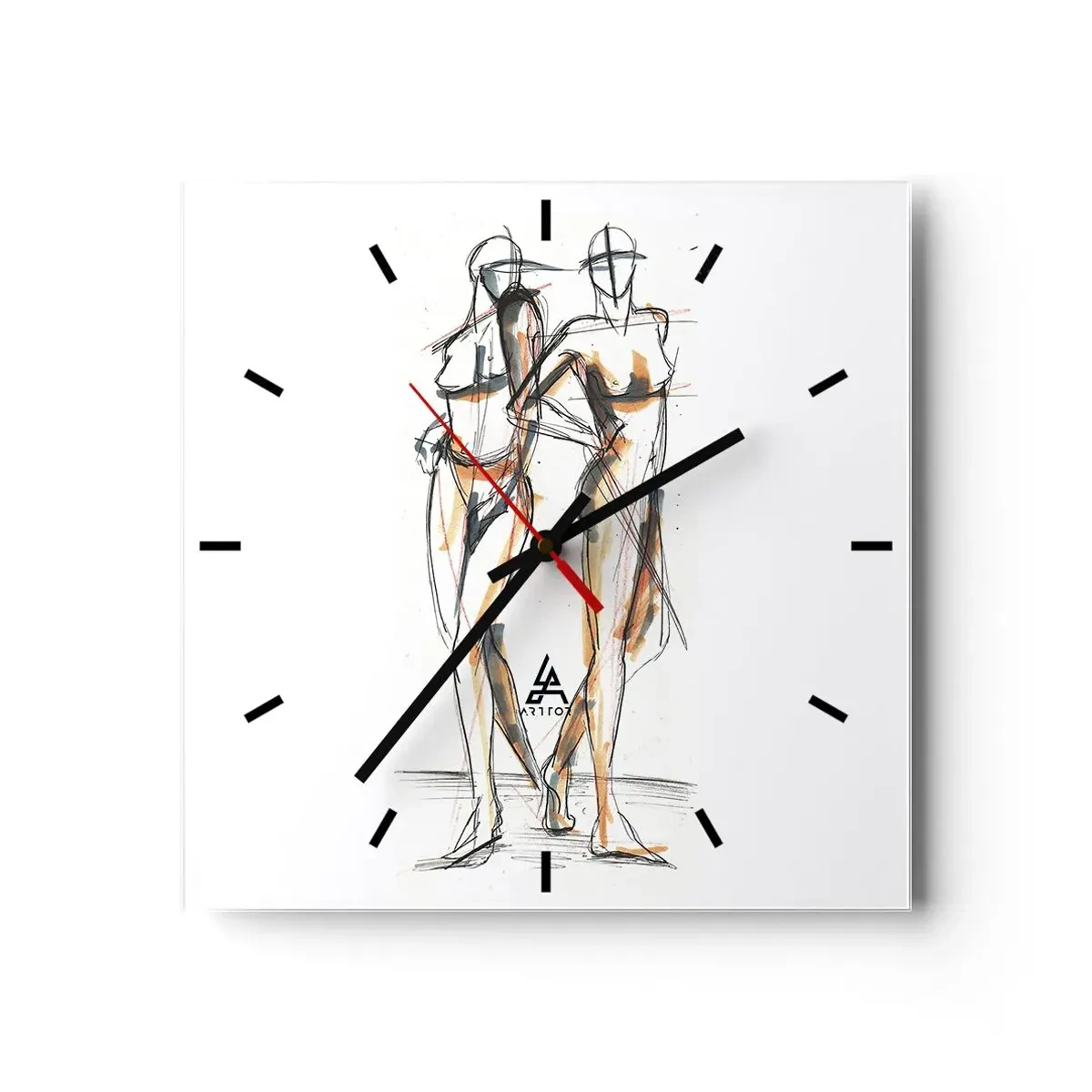 Reloj de pared - Reloj de vidrio - Boceto artístico de dos siluetas sobre un fondo blanco. - 30x30cm - Un estudio sobre el encanto - Decoración de pared moderna para salón y dormitorio ARTTOR