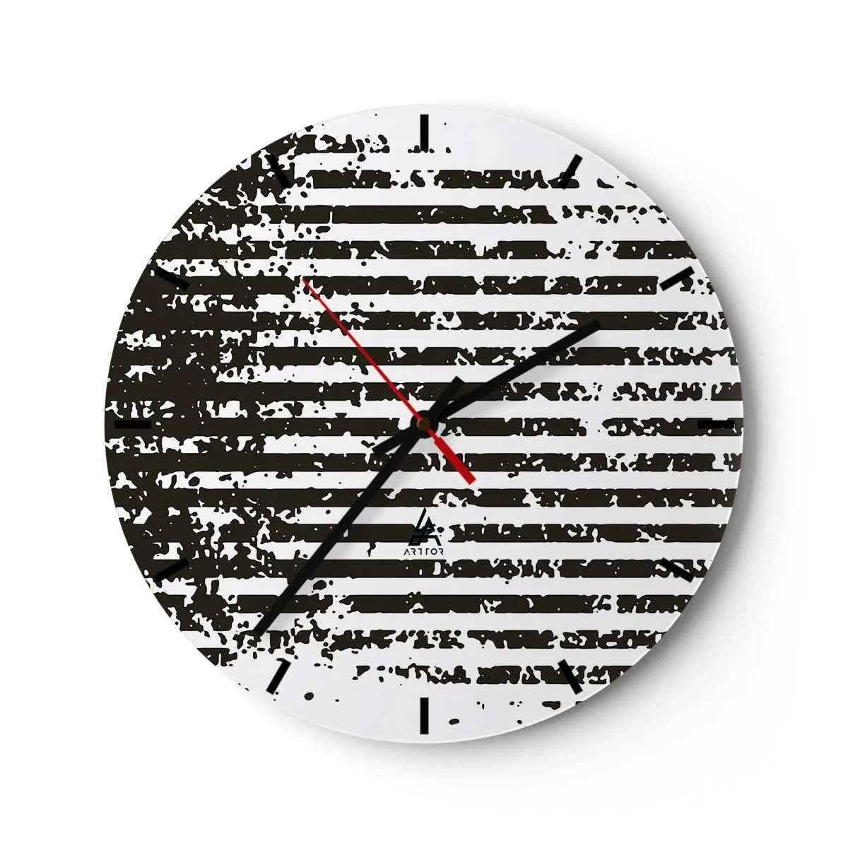 Reloj de pared - Reloj de vidrio - Rayas horizontales blancas y negras con textura irregular. - 30x30cm - Ritmo y ruido - Decoración de pared moderna para salón, cocina y dormitorio ARTTOR