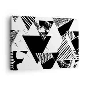 Cuadro sobre lienzo - Impresión de Imagen - Patrones geométricos en forma minimalista en blanco y negro. - 70x50cm - Una lluvia de triángulos - Decoración de pared moderna para salón y dormitorio ARTTOR