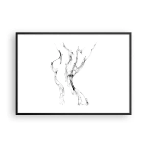 Póster en marco negro - Líneas delicadas y abstractas que se asemejan a estelas de humo sobre un fondo claro. - 100x70cm - Hermosa y fuerte - Decoración de pared moderna para salón y dormitorio ARTTOR