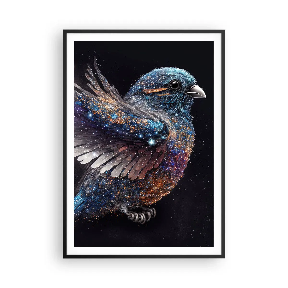 Póster en marco negro - Gorrión de diamante - 70x100 cm