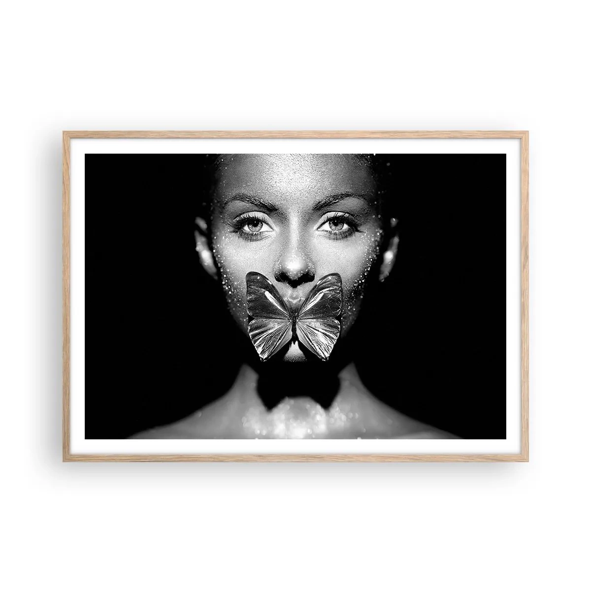 Póster en marco roble claro - Beso de mariposa - 100x70 cm