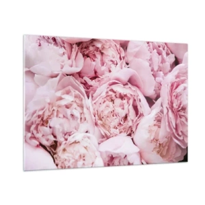 Cuadro sobre vidrio - Impresiones sobre Vidrio - Un primer plano de un ramo de peonías de color rosa claro. - 100x70cm - Cálido y fragante - Decoración de pared moderna para salón y dormitorio ARTTOR