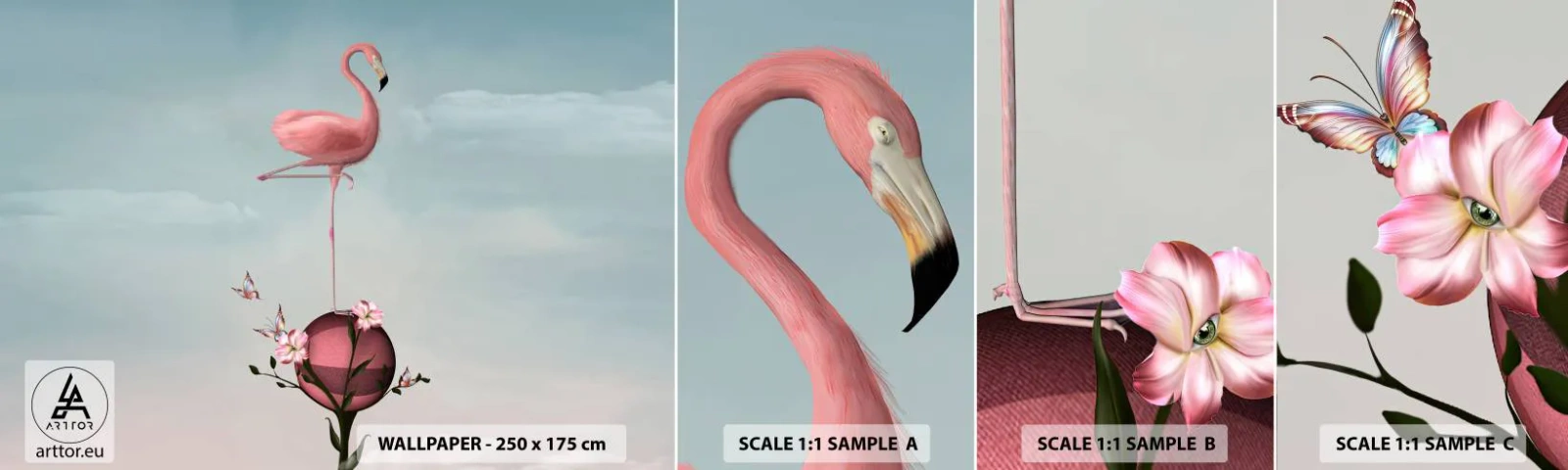 Muestra de fotomural autoadhesivo Deluxe Sticker - Alegoría del baloncesto - Abstracción, Flamenco, Pájaro - 100x30 cm