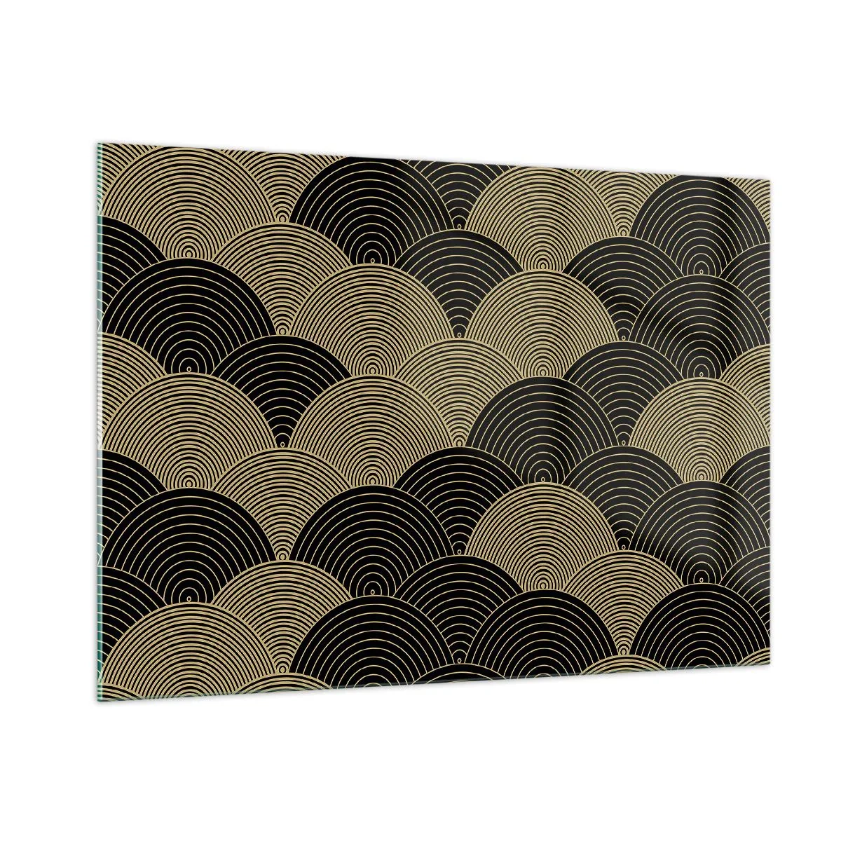 Cuadro sobre vidrio - Impresiones sobre Vidrio - Semicírculos dorados en un patrón japonés regular - 100x70cm - Multiplicación de la unidad - Decoración de pared moderna para salón y dormitorio ARTTOR