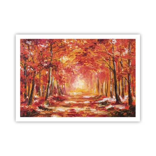 Póster - Bosque otoñal en tonos cobre y dorado. - 100x70cm - Bosque de cobre - Decoración de pared moderna para salón y dormitorio ARTTOR