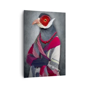 Cuadro sobre lienzo - Impresión de Imagen - Retratos estilizados de un lobo, un faisán y un león con ropas elegantes. - 70x100cm - ¿Qué estoy haciendo aquí? - Decoración de pared moderna para salón y dormitorio ARTTOR