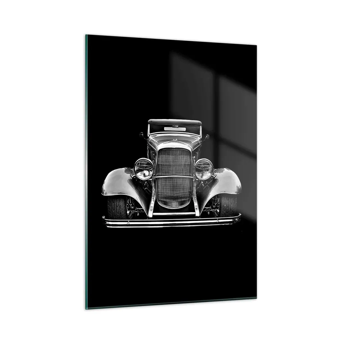 Cuadro sobre vidrio - Impresiones sobre Vidrio - Una vista frontal de un coche retro clásico. - 50x70cm - Un verdadero caballero - Decoración de pared moderna para salón y dormitorio ARTTOR