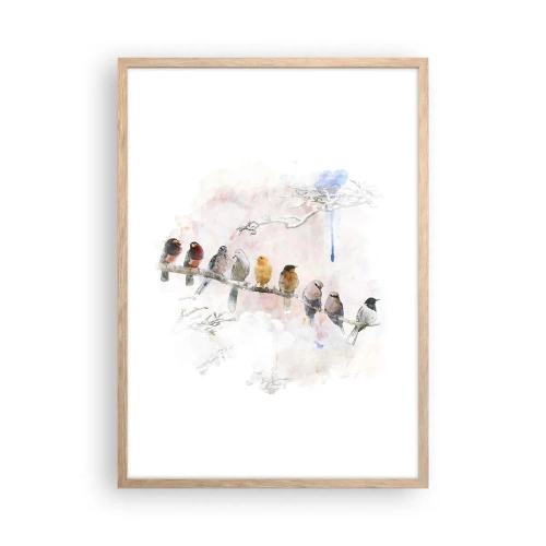 Póster en marco roble claro - Reunión alada - 50x70 cm