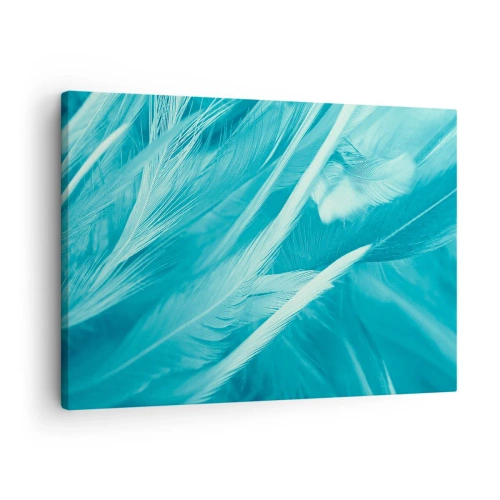 Cuadro sobre lienzo - Impresión de Imagen - Delicadas plumas turquesas en primer plano - 70x50cm - Un manto real - Decoración de pared moderna para salón y dormitorio ARTTOR