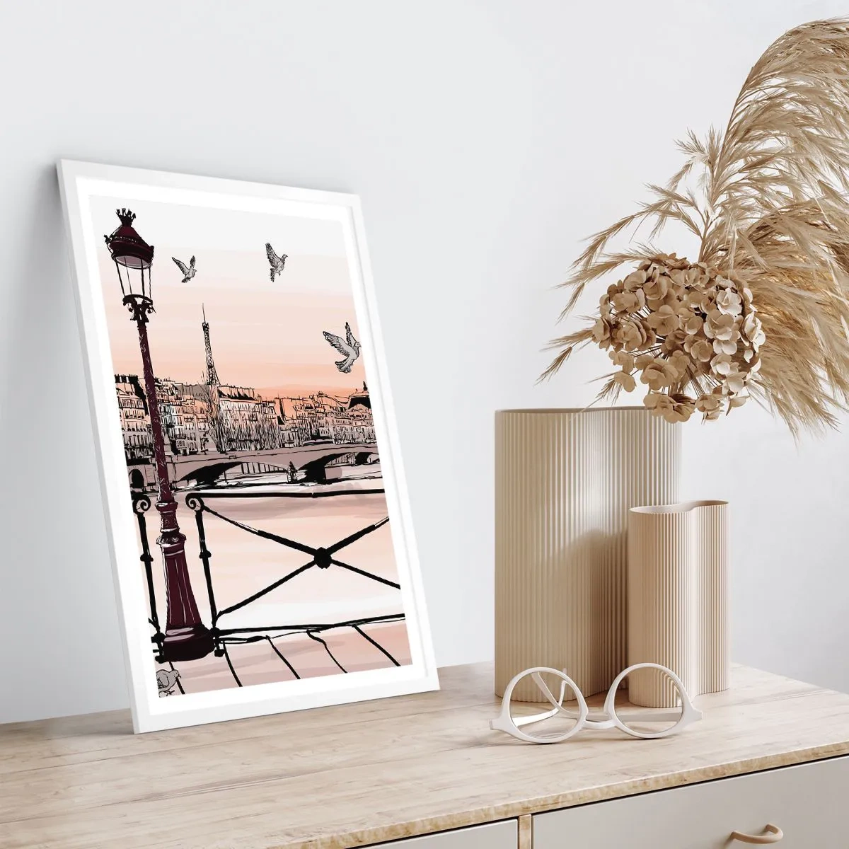 Póster en marco blanco - Sobre los tejados de París - 50x70 cm