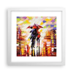 Póster en marco blanco - Juntos a través de la noche y la lluvia - 30x30 cm
