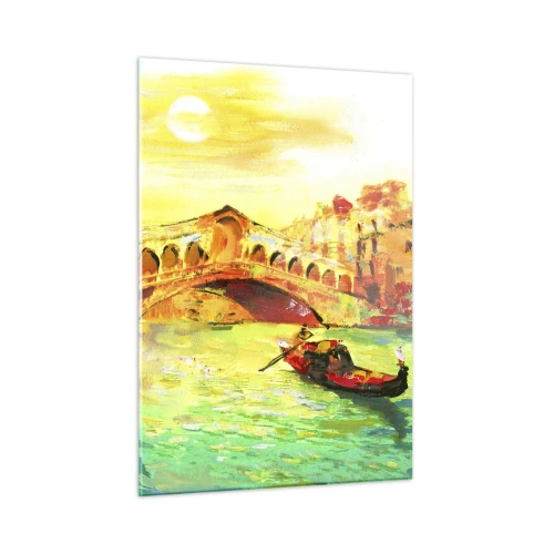 Cuadro sobre vidrio - Impresiones sobre Vidrio - Canal con góndola y puente bajo los rayos del sol poniente - 50x70cm - Peregrinación de los amantes - Decoración de pared moderna para salón y dormitorio ARTTOR