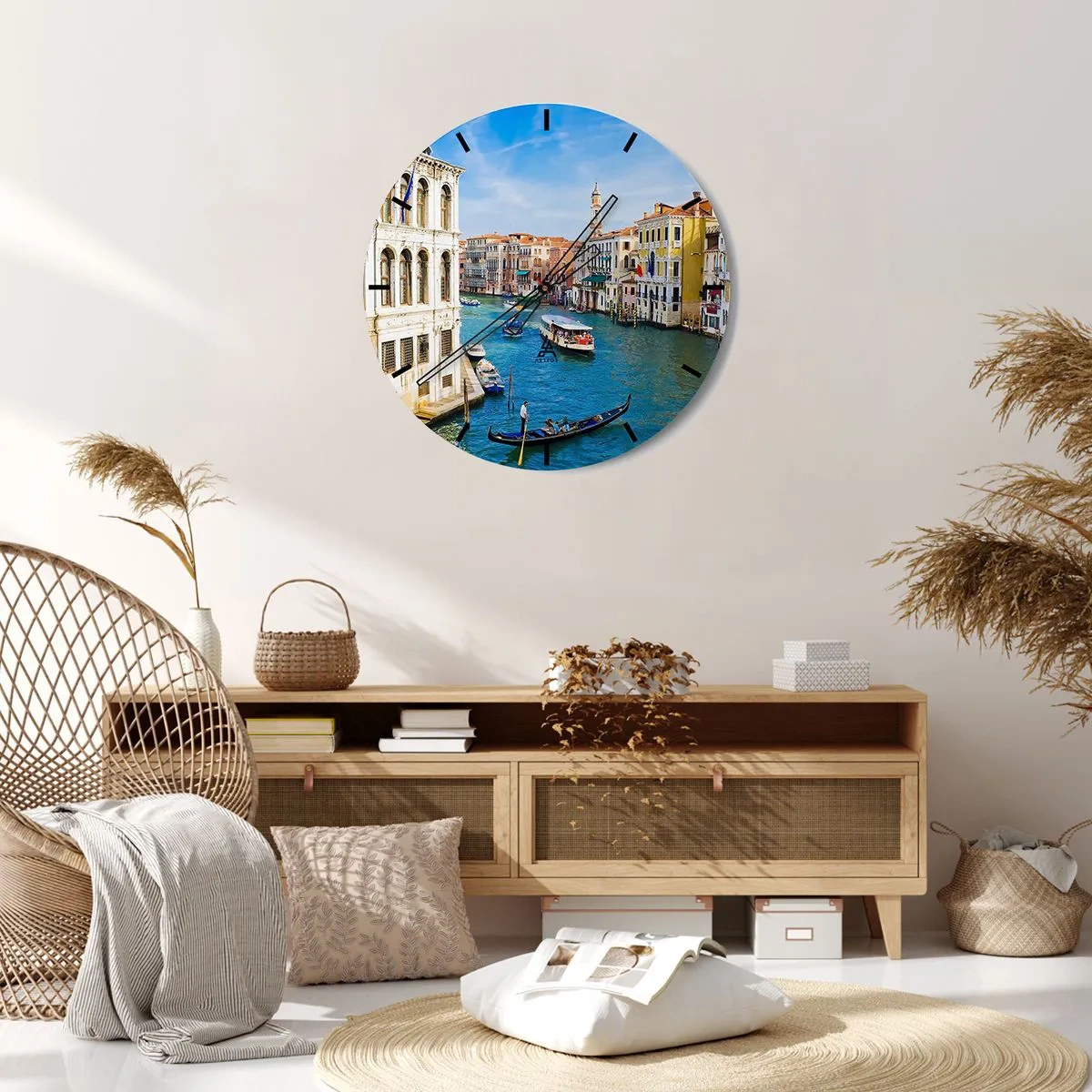 Reloj de pared - Reloj de vidrio - Vista pintoresca de un canal de Venecia con góndolas y edificios. - 30x30cm - Tráfico único en el mundo - Decoración de pared moderna para salón, cocina y dormitorio ARTTOR