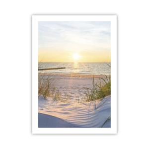 Póster - Playa al atardecer con vistas al mar - 50x70cm - El sonido del mar, el canto de los pájaros, una playa virgen entre las dunas... - Decoración de pared moderna para salón y dormitorio ARTTOR