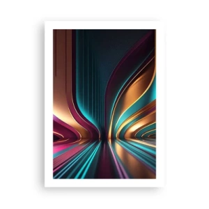 Póster - Abstracción futurista en colores dorado y turquesa. - 50x70cm - Arquitectura de la luz - Decoración de pared moderna para salón y dormitorio ARTTOR