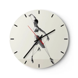 Reloj de pared - Reloj de vidrio - Una bailarina en blanco y negro estilizada como una marioneta sobre un fondo claro. - 30x30cm - Títere de sí misma - Decoración de pared moderna para salón, cocina y dormitorio ARTTOR