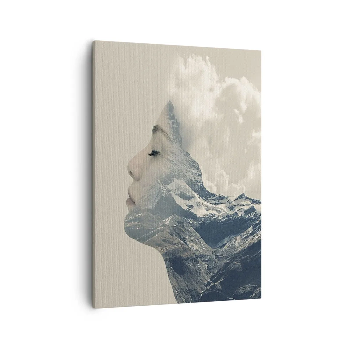 Cuadro sobre lienzo - Impresión de Imagen - Silueta de una mujer con un paisaje montañoso al fondo - 50x70cm - La belleza de los elementos - Decoración de pared moderna para salón y dormitorio ARTTOR