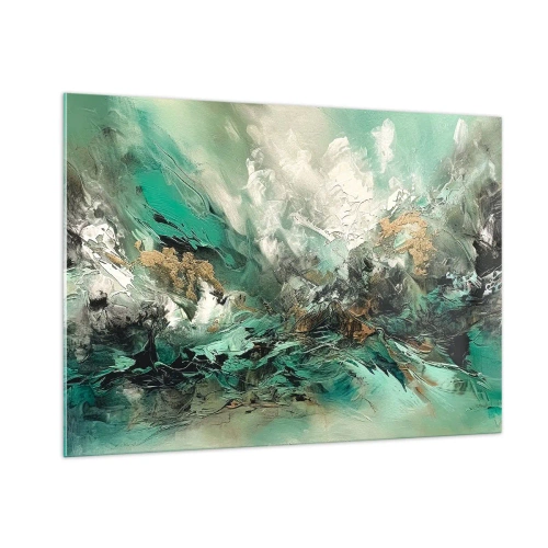 Cuadro sobre vidrio - Impresiones sobre Vidrio - Una composición abstracta en tonos esmeralda, negro y blanco. - 100x70cm - Hervor negro esmeralda - Decoración de pared moderna para salón y dormitorio ARTTOR