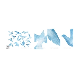 Muestra De Fotomural Standard Eco - Pájaros azules - Abstracción, Pájaro, Gráficos - 100x30 cm