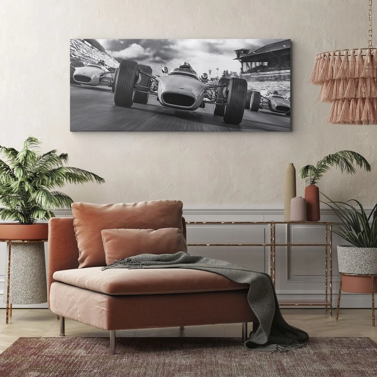 Cuadro sobre lienzo - Impresión de Imagen - Carrera de coches clásicos en movimiento - 160x50cm - ¡Hay poder! - Decoración de pared moderna para salón y dormitorio ARTTOR