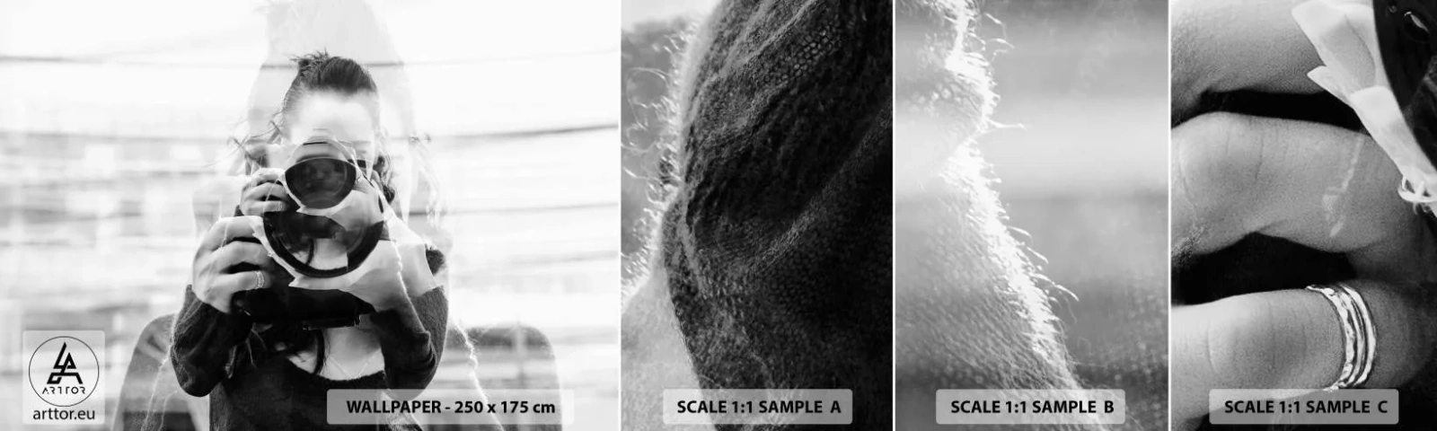 Muestra de fotomural autoadhesivo Deluxe Sticker - Creador y creación - Abstracción, Fotógrafo, Mujer - 100x30 cm