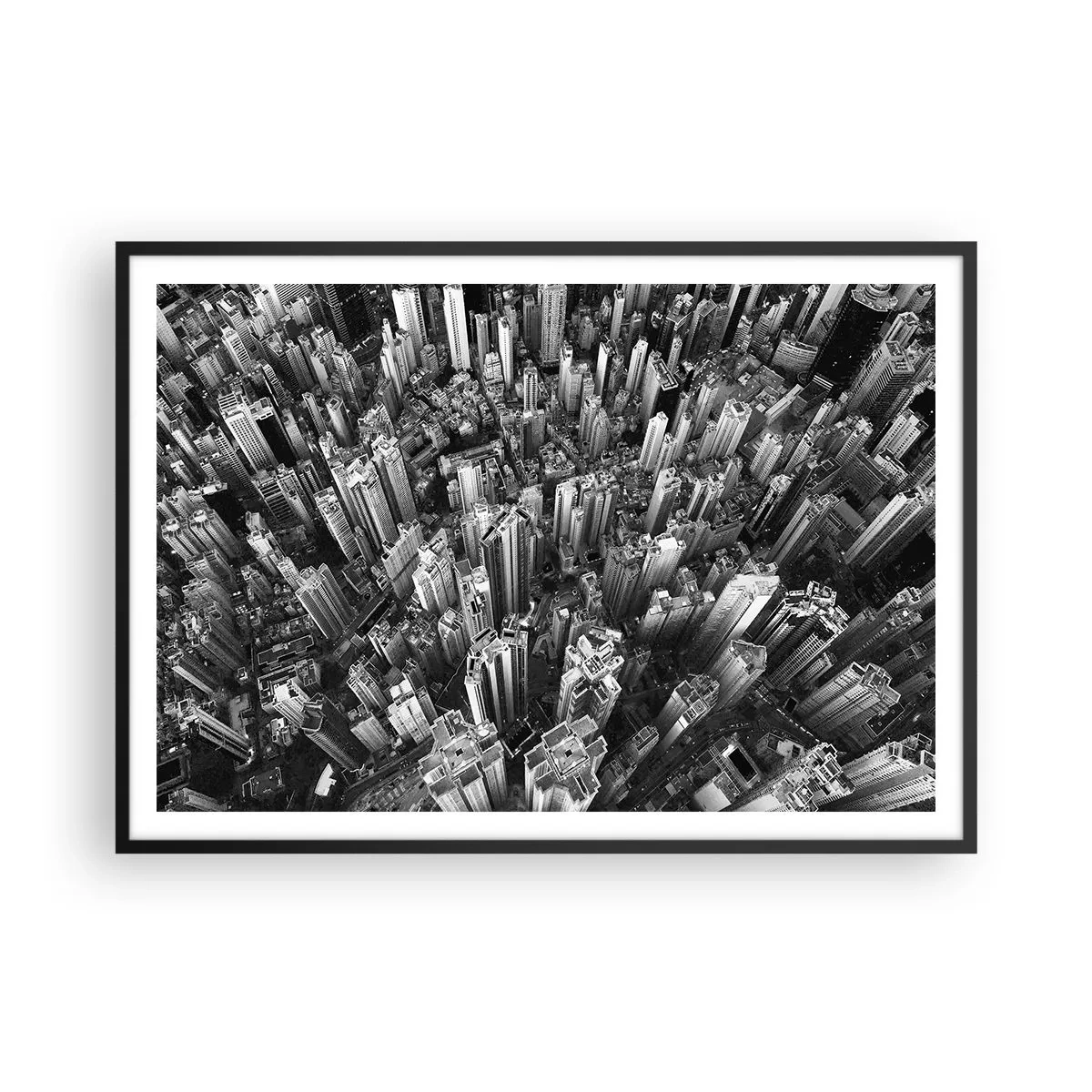 Póster en marco negro - Vista aérea de la ciudad en blanco y negro - 100x70cm - Cada vez más alto - Decoración de pared moderna para salón y dormitorio ARTTOR