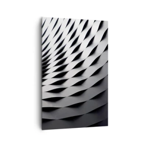 Cuadro sobre lienzo - Impresión de Imagen - Patrón geométrico abstracto en tonos blanco y negro. - 80x120cm - En la superficie de las ondas - Decoración de pared moderna para salón y dormitorio ARTTOR