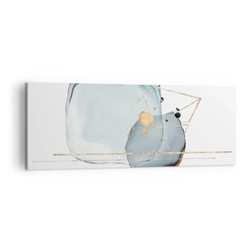 Cuadro sobre lienzo - Impresión de Imagen - Formas abstractas en tonos azules y dorados sobre un fondo blanco. - 140x50cm - Un estudio de gotas - Decoración de pared moderna para salón y dormitorio ARTTOR