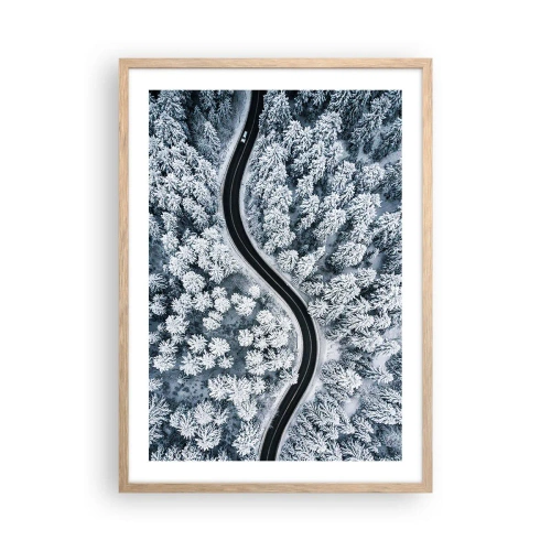 Póster en marco roble claro - A través de un bosque invernal - 50x70 cm