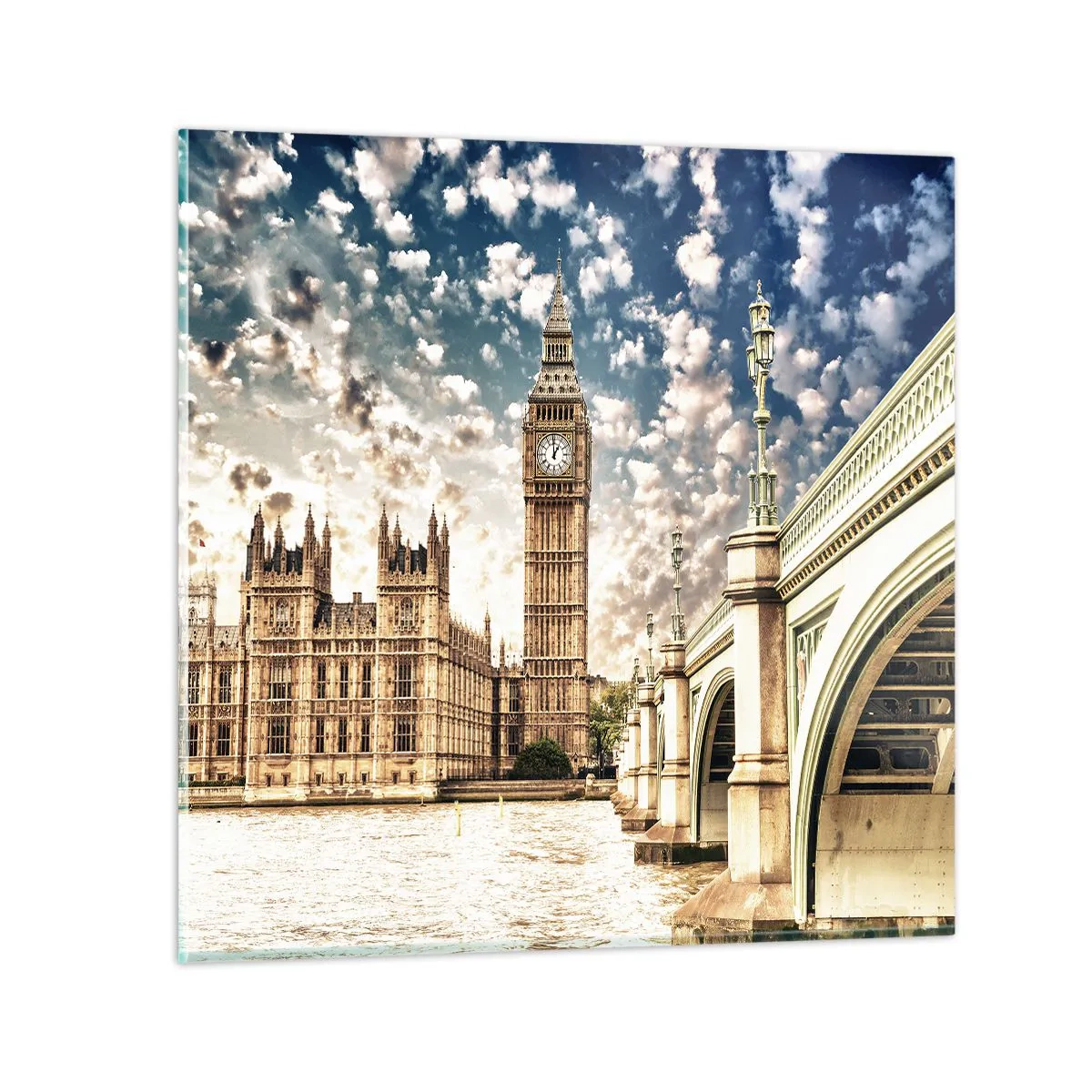 Cuadro sobre vidrio - Impresiones sobre Vidrio - Nubes sobre el Támesis - 70x70 cm
