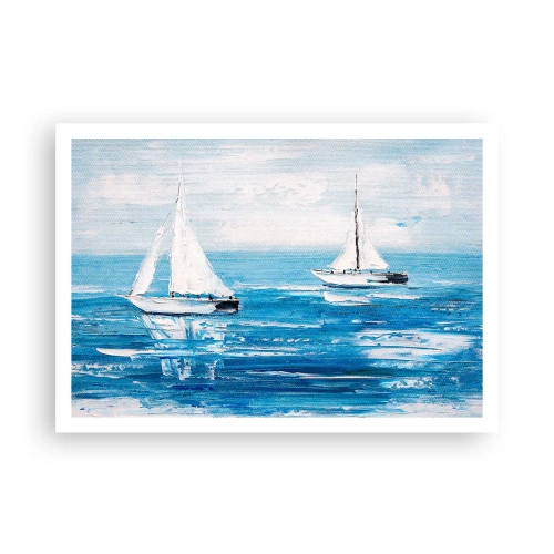Póster - Yates en el mar azul en estilo artístico. - 100x70cm - Con un amigo a tu lado - Decoración de pared moderna para salón y dormitorio ARTTOR