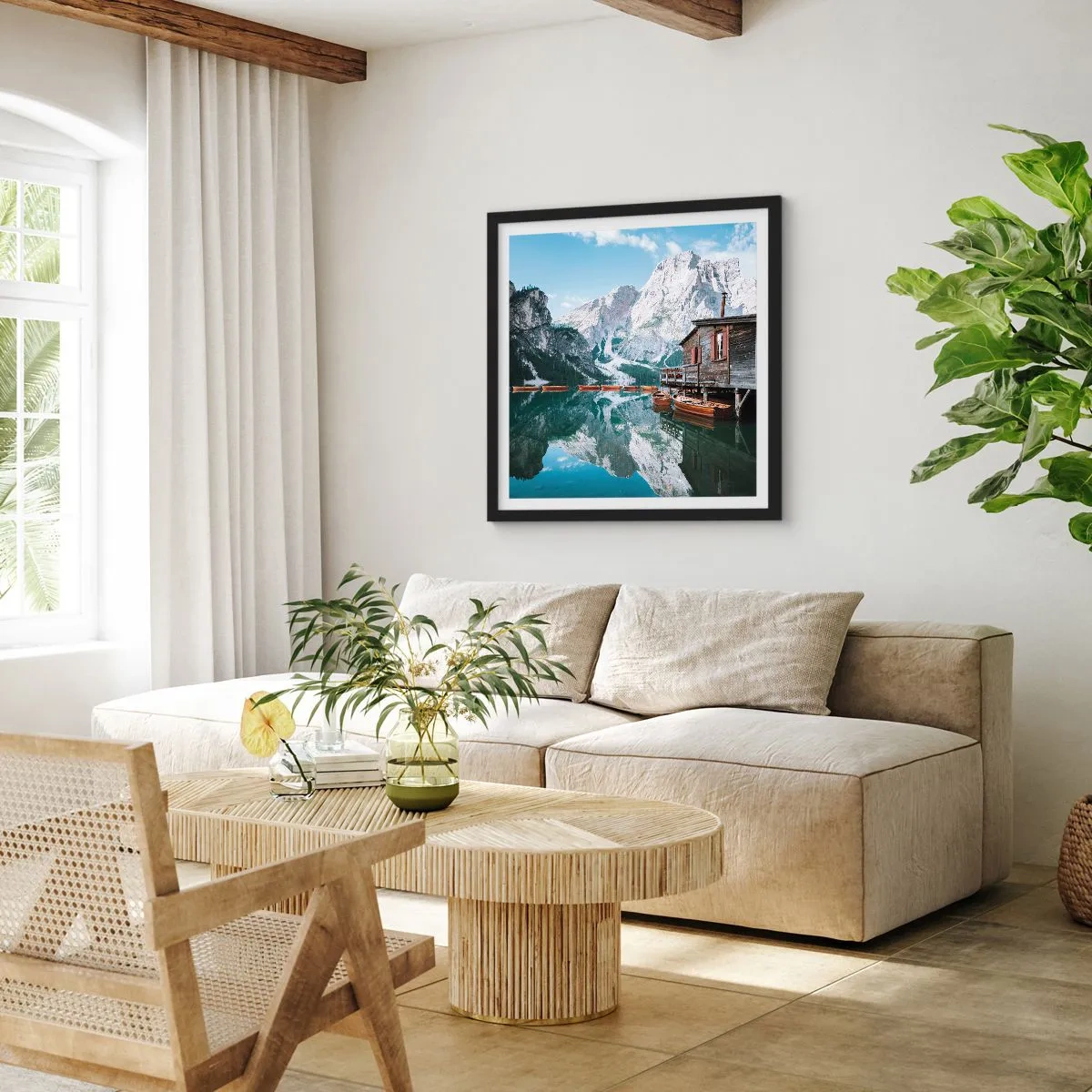 Póster en marco negro - Una mañana cristalina de montaña - 60x60 cm