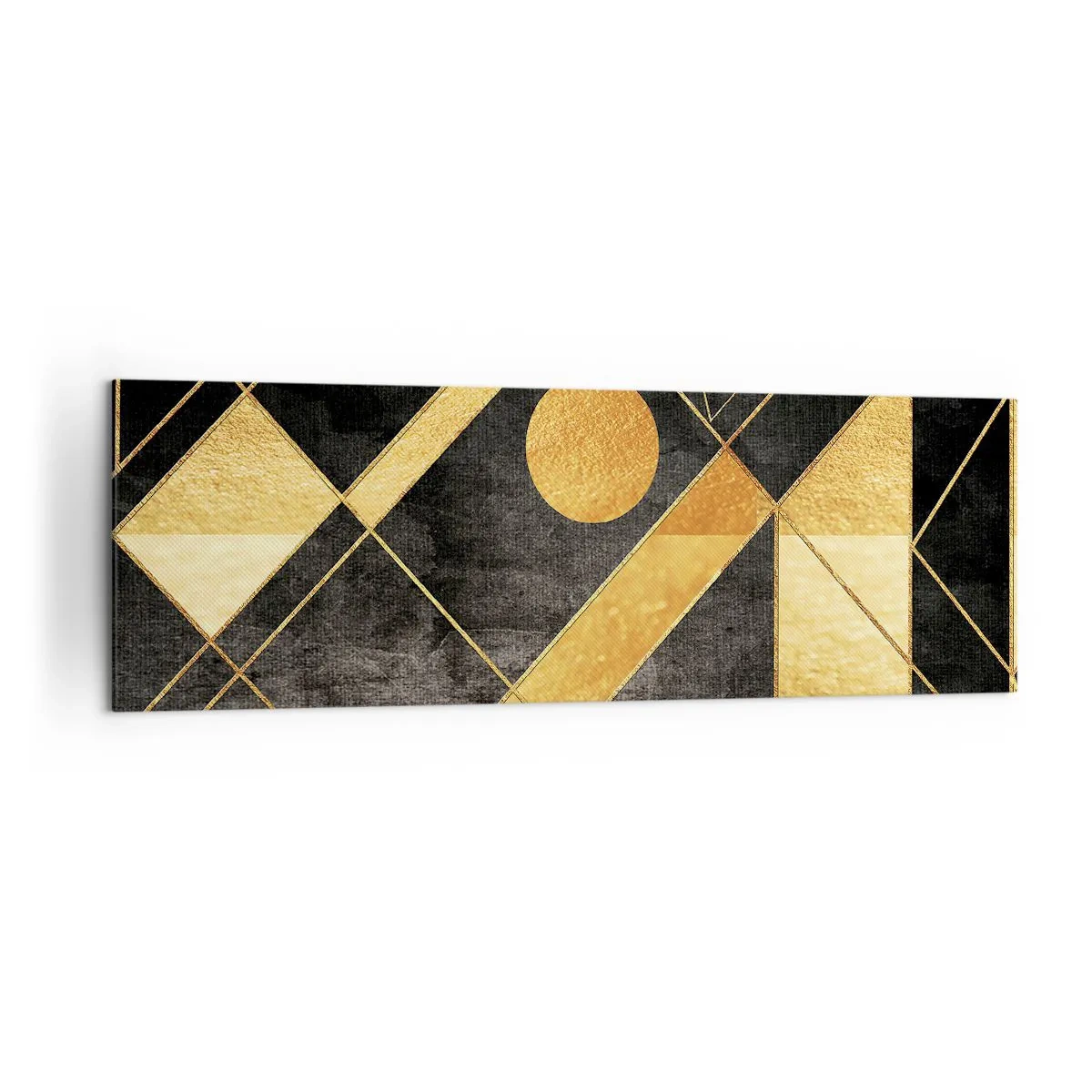 Cuadro sobre lienzo - Impresión de Imagen - Formas geométricas en tonos dorados y negros. - 160x50cm - Sol del desierto - Decoración de pared moderna para salón y dormitorio ARTTOR