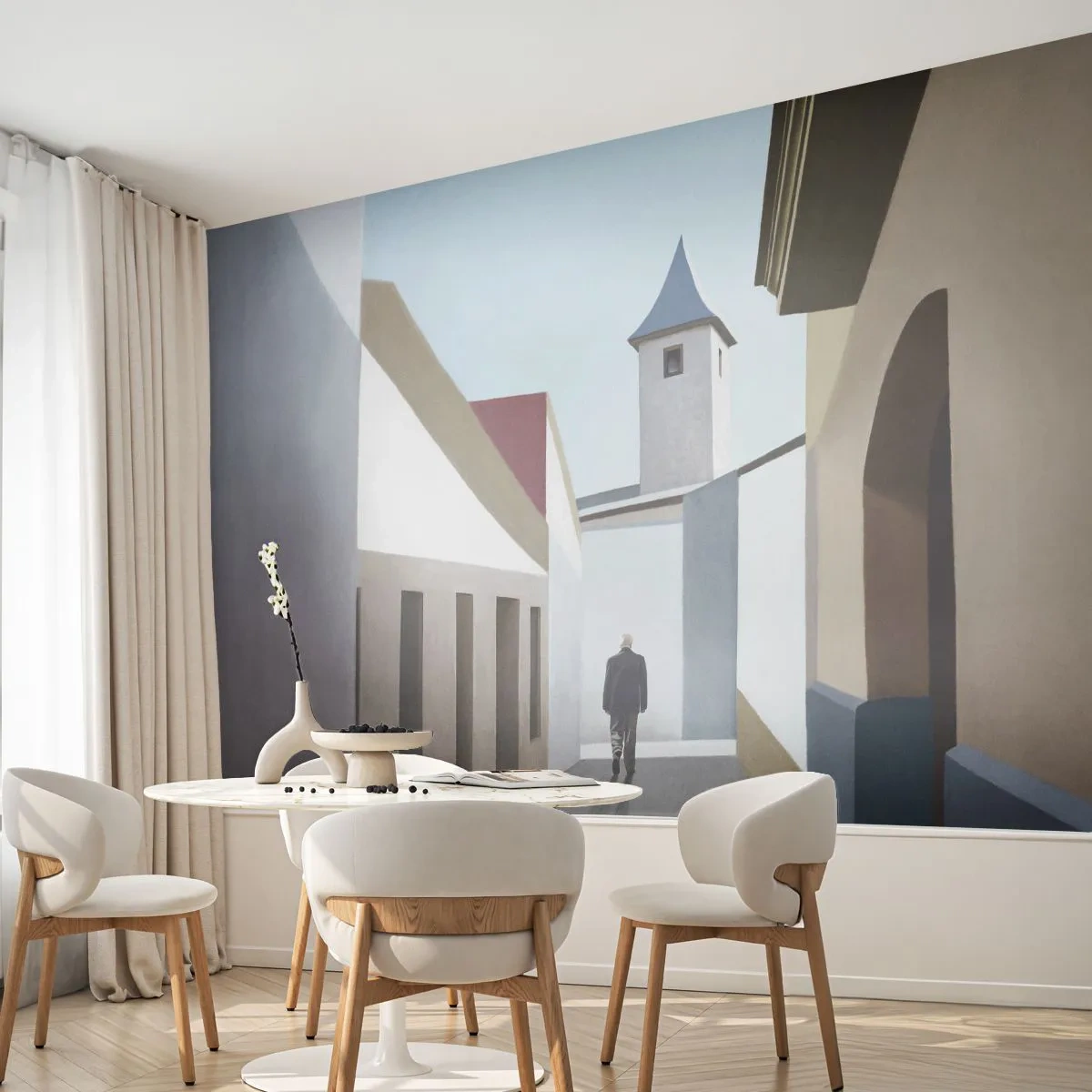 Fotomural Premium Canvas - Paseo soleado - Pastel, Edificios, Arquitectura - 300x210 cm