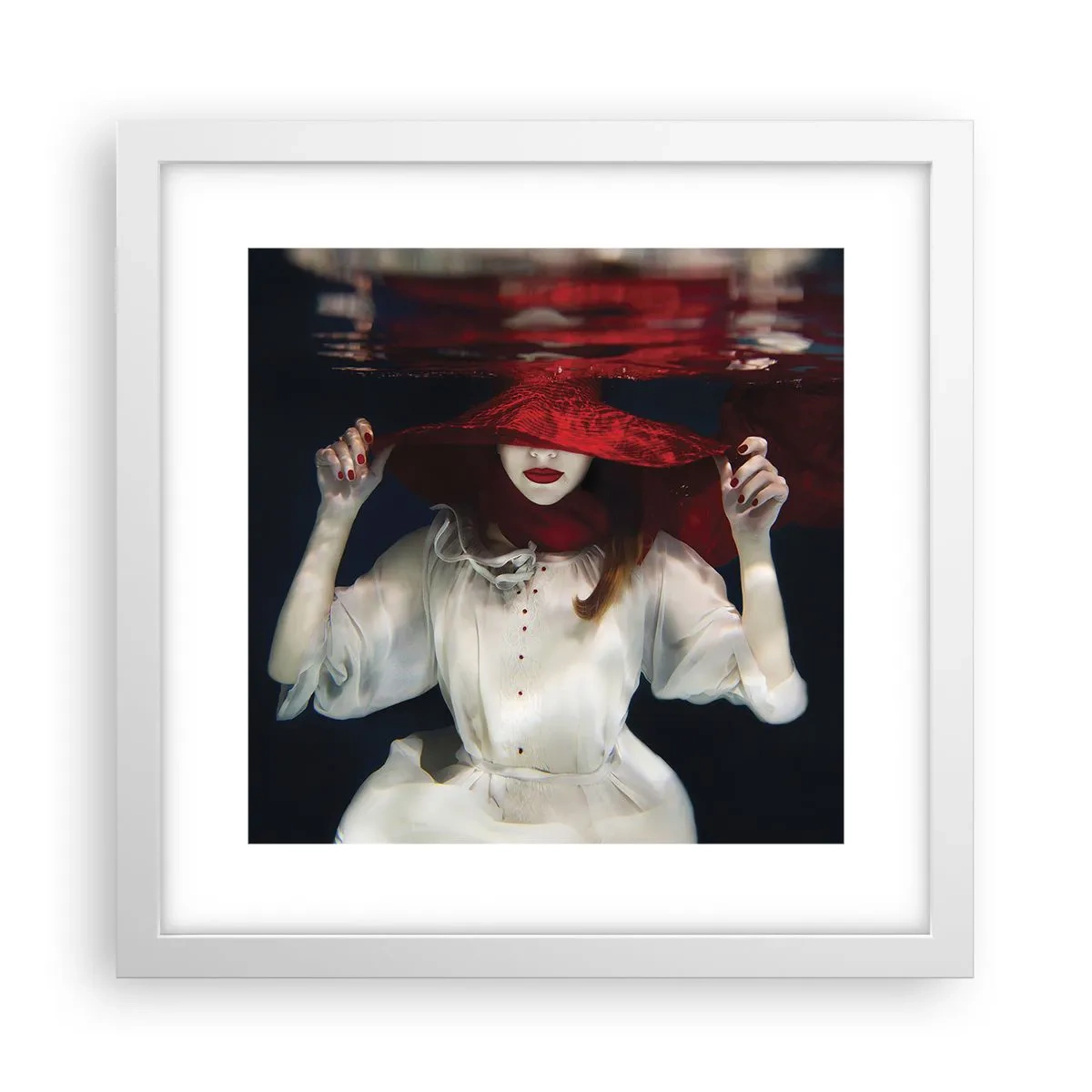 Póster en marco blanco - Blanco y rojo - 30x30 cm